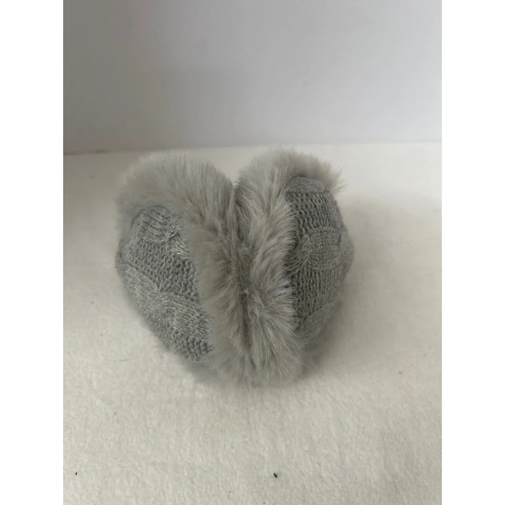 Chic Grey Knit‎ Faux Fur Earmuffs Winter Warm Cozy Ear Covers